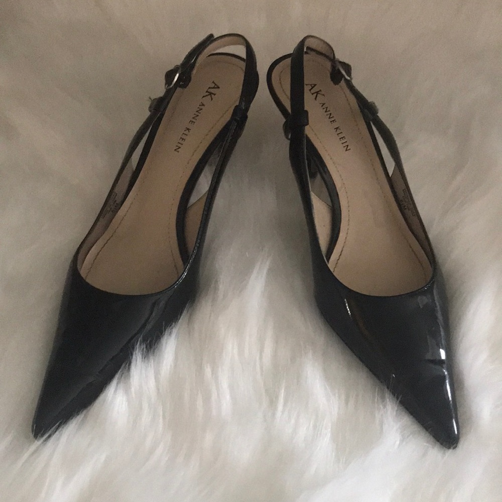 Anne Klein Black Patent Leather Slingback Kitten Heels